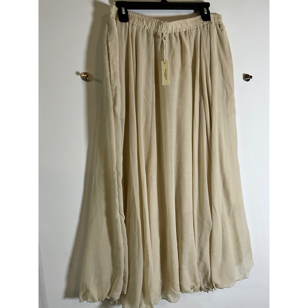 Max Studio London Beige Cream Maxi Skirt Elastic Waist Lettuce Edge XL 6702C15
